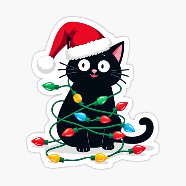 Item preview, Santa Black Cat With Christmas Lights And Santa Hat designed and sold by Patryk Urbanek.