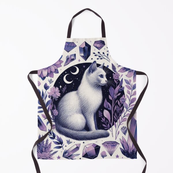 Item preview, White cat surrounded by crystals/ flowers designed and sold by TheMysticCats.