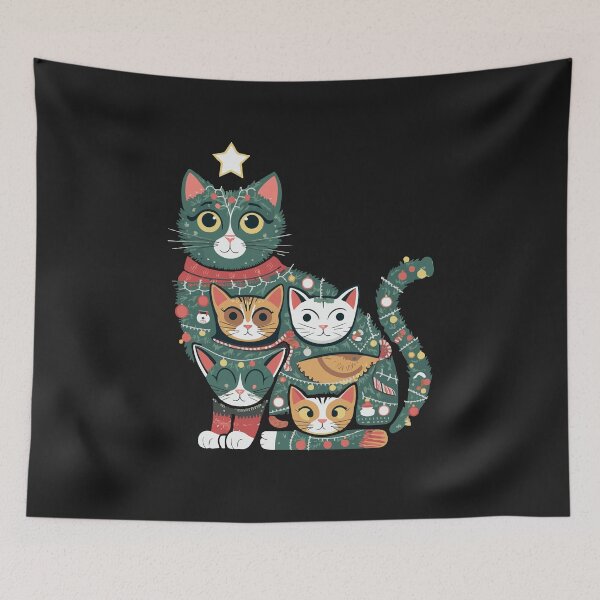 Item preview, Meowy Christmas Tree: Festive Feline Fun designed and sold by NEWDESINGS12.