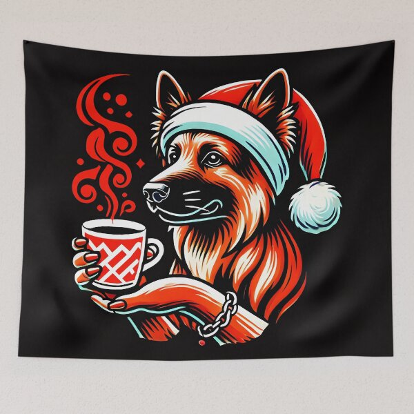 Item preview, German Shepherd Christmas Design with Santa Hat,Holiday Gift for Dog and Coffee Lovers designed and sold by DrawHandArt.