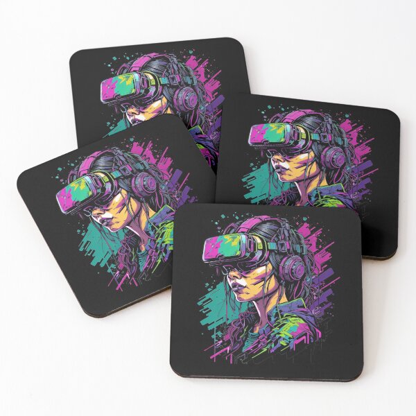 Item preview, Virtual Reality Cyberpunk Girl - Vibrant Futuristic Neon Illustration designed and sold by Kaboom-Tees.