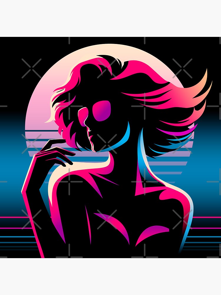 Thumbnail 3 of 3, Sticker, Synthwave Girl designed and sold by djspacegr.