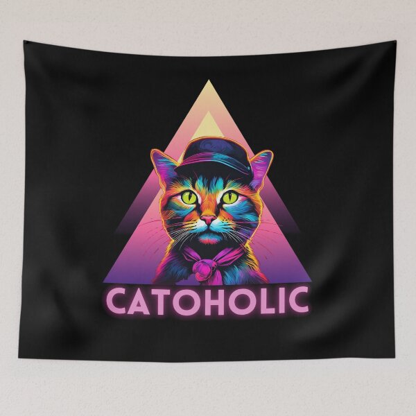 Item preview, Catoholic Neon Cat with Hat for Cat Lover designed and sold by BobHan.