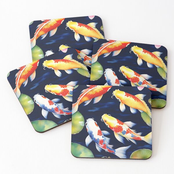 Item preview, Pond with Koi Carp Fish and Water Lilies on a Navy Blue Background designed and sold by Ciervo Primavera.