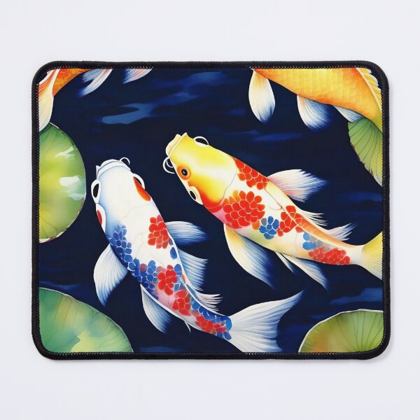 Item preview, Pond with Koi Carp Fish and Water Lilies on a Navy Blue Background designed and sold by Ciervo Primavera.