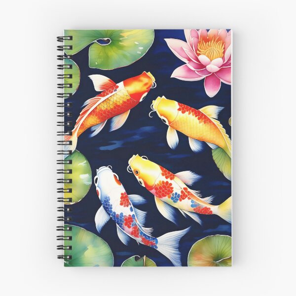 Item preview, Pond with Koi Carp Fish and Water Lilies on a Navy Blue Background designed and sold by Ciervo Primavera.