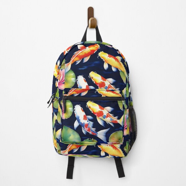 Item preview, Pond with Koi Carp Fish and Water Lilies on a Navy Blue Background designed and sold by Ciervo Primavera.