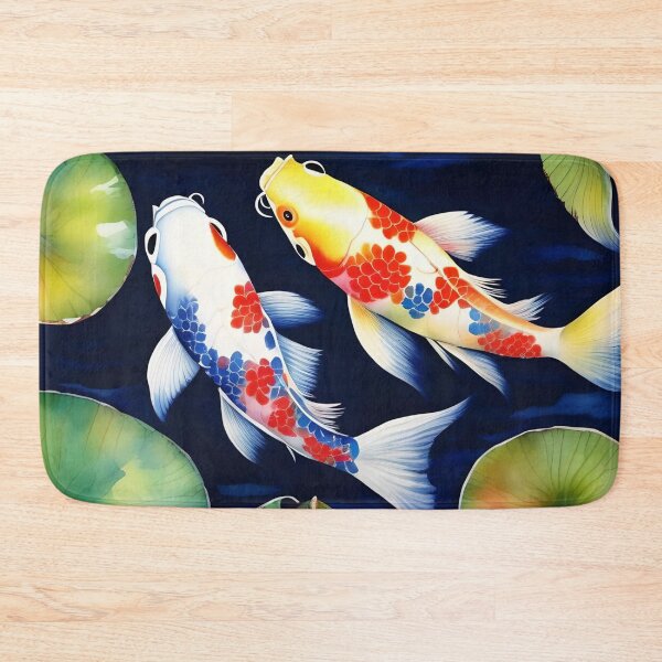 Item preview, Pond with Koi Carp Fish and Water Lilies on a Navy Blue Background designed and sold by Ciervo Primavera.