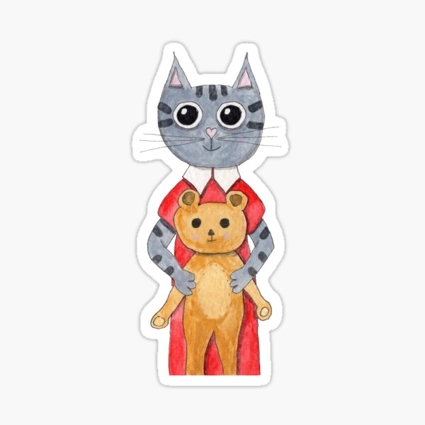Cat & Teddy Bear Sticker