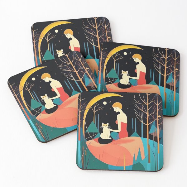 Item preview, A woman with a cat in a mysterious forest. designed and sold by Natalia-Vlad.