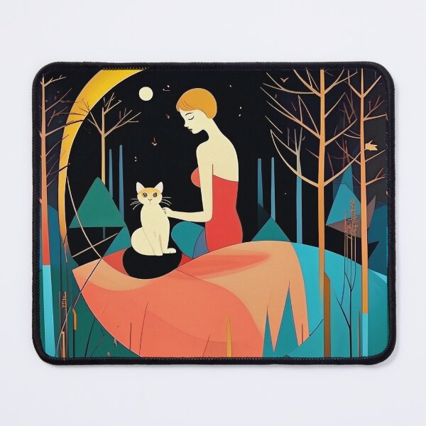 Item preview, A woman with a cat in a mysterious forest. designed and sold by Natalia-Vlad.