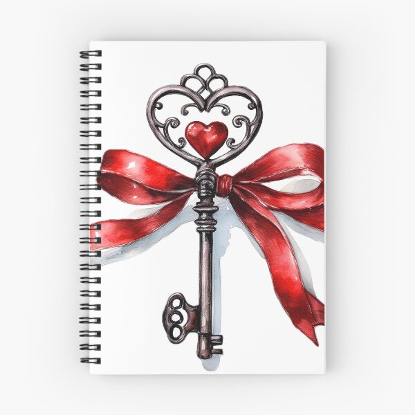 Item preview, An ornate key with a heart-shaped head and a red bow, painted in a watercolor style designed and sold by homydesign.