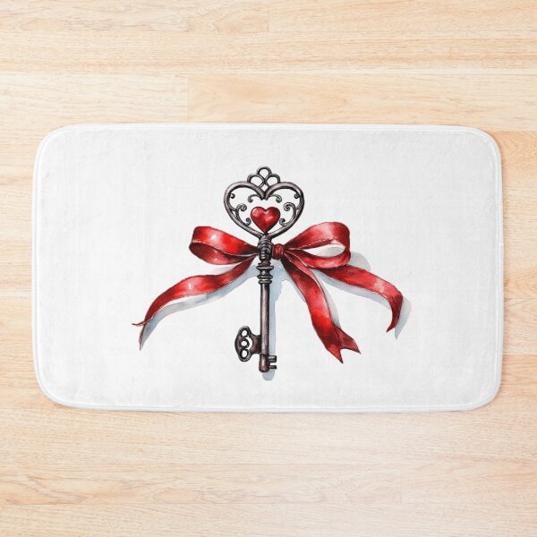 Item preview, An ornate key with a heart-shaped head and a red bow, painted in a watercolor style designed and sold by homydesign.