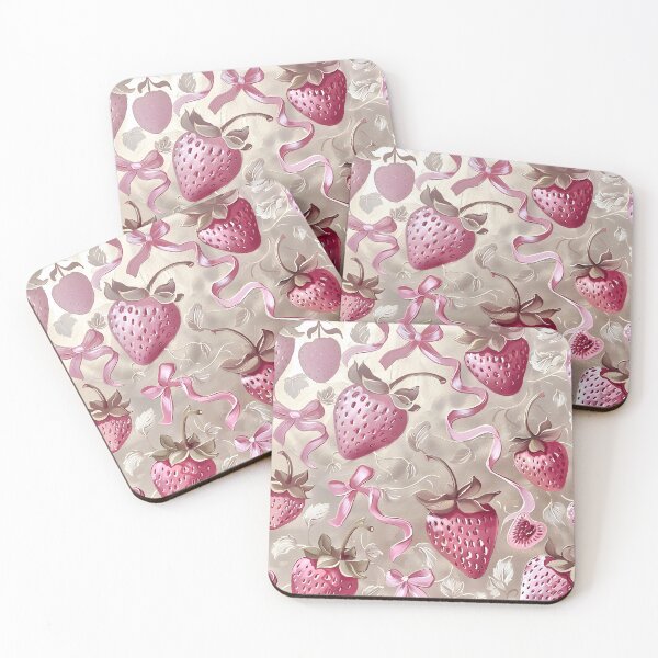 Item preview, cottagecore cute strawberry and bow print designed and sold by cottagecorococo.