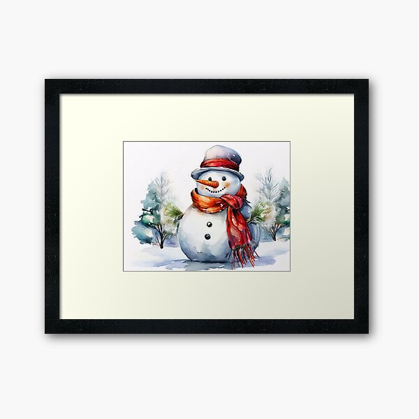 Item preview, A cheerful snowman with a carrot nose and a red scarf stands in a snowy landscape designed and sold by homydesign.
