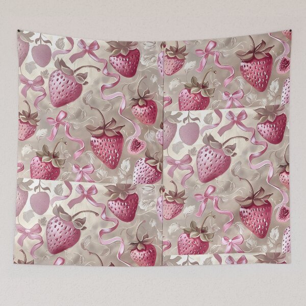 Item preview, cottagecore cute strawberry and bow print designed and sold by cottagecorococo.
