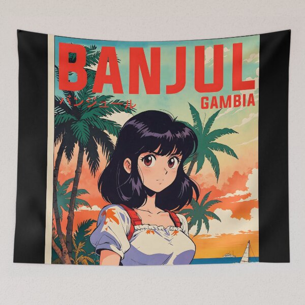 Item preview, Banjul Gambia Retro Anime Girl 80s Vintage Travel designed and sold by Retro-Anime9.
