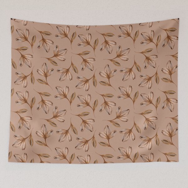 Item preview, Brownish beige flowers plant pattern on a beige background, Ukrainian flowers designed and sold by Sunflower-7.