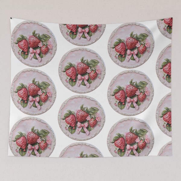 Item preview, cute cottagecore whimsical strawberry pattern designed and sold by cottagecorococo.