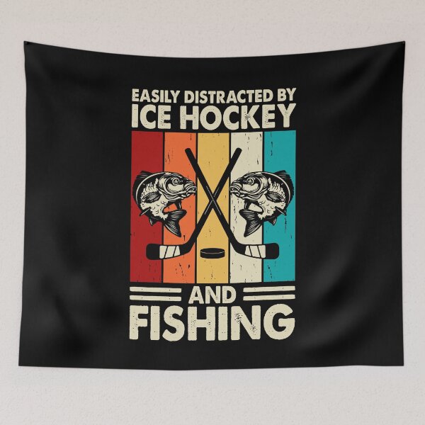 Item preview, Easily Distracted By Ice Hokey And Fishing  - Fishing And Nature Lovers  designed and sold by Smix Pixels.