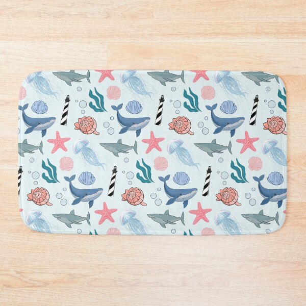 Item preview, Coastal OBX pattern with lighthouse and whelk designed and sold by Fox Swell Media.