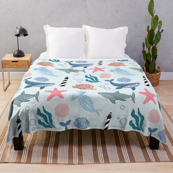 Item preview, Coastal OBX pattern with lighthouse and whelk designed and sold by Fox Swell Media.