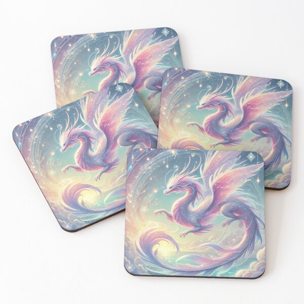 Item preview, Ethereal Pastel Dragon Gliding Through a Celestial Sky designed and sold by RealmBeastsAI.
