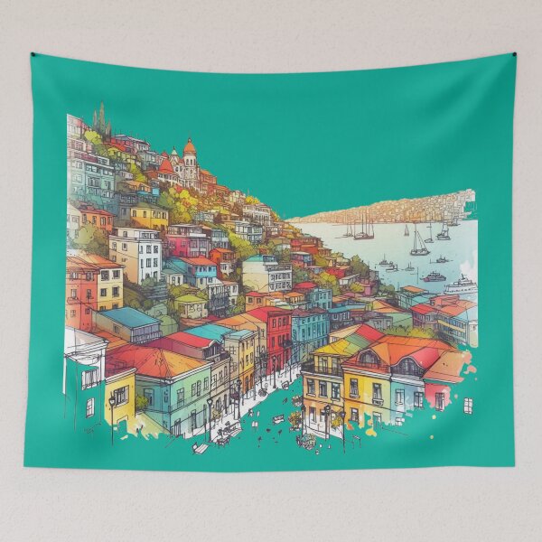 Item preview, Valparaíso Hillside Charm - Vibrant Colors of Chile’s Jewel,  designed and sold by PaintMeWorld.