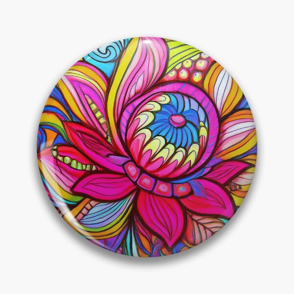 Item preview, Psychedelic flowers, colorful art, bold colors, pink, blue, purple, yellow, designed and sold by karinasalwaszka.