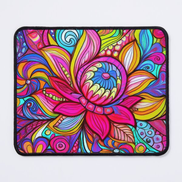 Item preview, Psychedelic flowers, colorful art, bold colors, pink, blue, purple, yellow, designed and sold by karinasalwaszka.