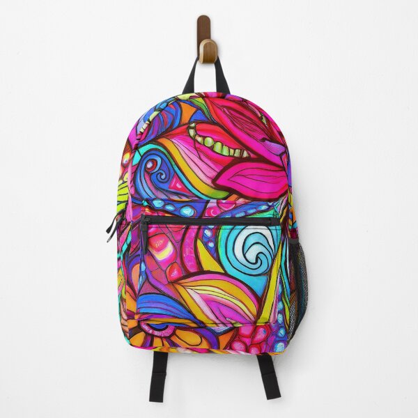 Item preview, Psychedelic flowers, colorful art, bold colors, pink, blue, purple, yellow, designed and sold by karinasalwaszka.