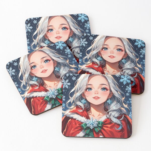 Item preview, Christmas Anime Girl with Snowflake Earrings designed and sold by ByteyCreatives.