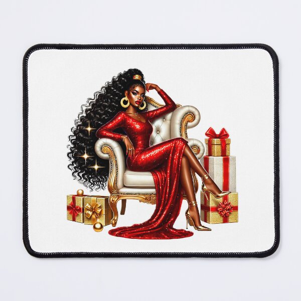 Item preview, New Year Glamorous Christmas Black Woman, Luxury Afro Girl, New Year Woman, Xmas Girl, Red Shiny Dress Girl, Stilysh Christmas. designed and sold by gabrielakrall.