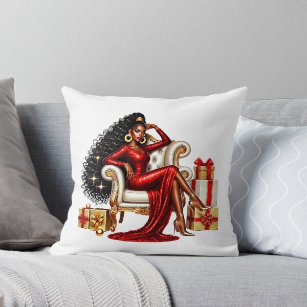Item preview, New Year Glamorous Christmas Black Woman, Luxury Afro Girl, New Year Woman, Xmas Girl, Red Shiny Dress Girl, Stilysh Christmas. designed and sold by gabrielakrall.