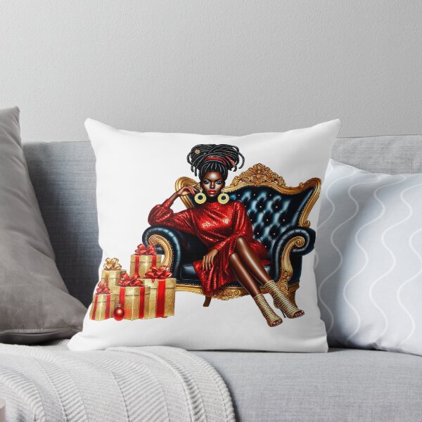 Item preview, New Year Glamorous Christmas Black Woman, Luxury Afro Girl, New Year Woman, Xmas Girl, Red Shiny Dress Girl, Stilysh Christmas. designed and sold by gabrielakrall.