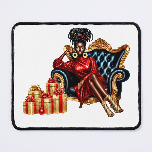Item preview, New Year Glamorous Christmas Black Woman, Luxury Afro Girl, New Year Woman, Xmas Girl, Red Shiny Dress Girl, Stilysh Christmas. designed and sold by gabrielakrall.
