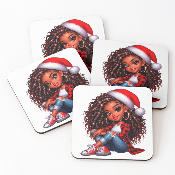 Item preview, Christmas Afro Girl, Xmas Black Chibi, Santa Chibi Design, Winter Black Girl, Xmas Chibi, Girl with Santa Hat. designed and sold by gabrielakrall.
