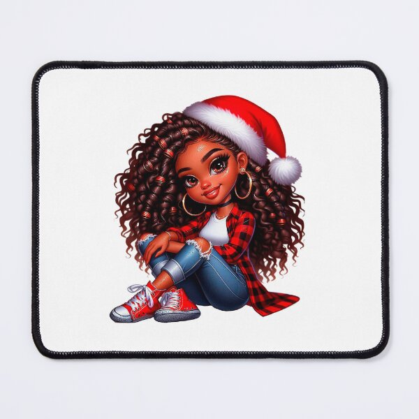 Item preview, Christmas Afro Girl, Xmas Black Chibi, Santa Chibi Design, Winter Black Girl, Xmas Chibi, Girl with Santa Hat. designed and sold by gabrielakrall.