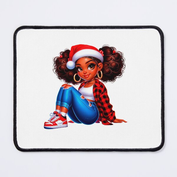 Item preview, Christmas Black Girl, Xmas Black Chibi, Santa Chibi Design, Winter Black Girl, Xmas Chibi, Girl with Santa Hat. designed and sold by gabrielakrall.