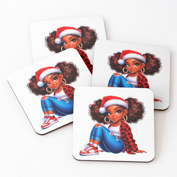 Item preview, Christmas Black Girl, Xmas Black Chibi, Santa Chibi Design, Winter Black Girl, Xmas Chibi, Girl with Santa Hat. designed and sold by gabrielakrall.