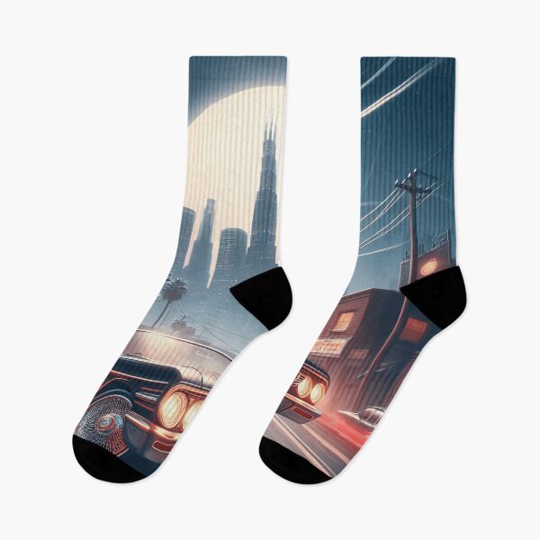 Item preview, Retro art, city with vintage car, Cadillec designed and sold by Salimgor Hangaround Music.