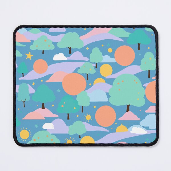 Item preview, Cozy Hand drawn illustration cute blue landscape trees mountains sun and clouds for children and illustrators designed and sold by · GAMING SOUL ·.