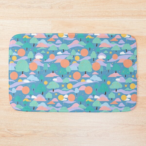 Item preview, Cozy Hand drawn illustration cute blue landscape trees mountains sun and clouds for children and illustrators designed and sold by · GAMING SOUL ·.