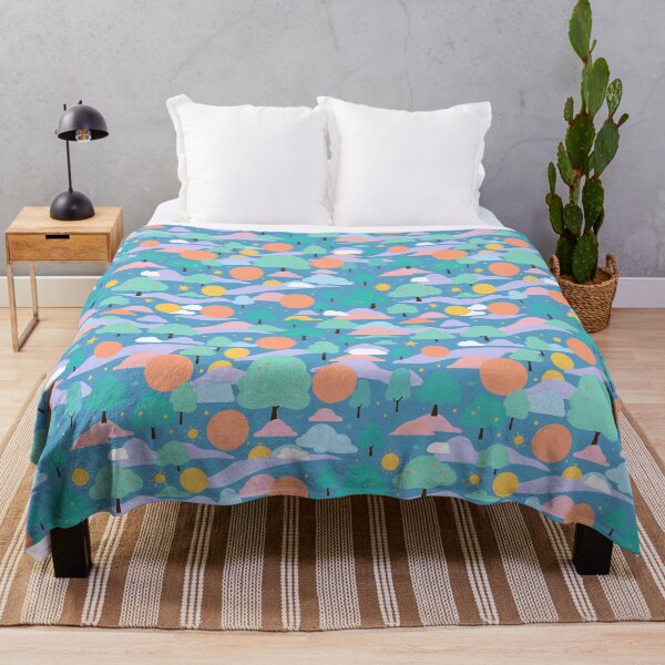 Item preview, Cozy Hand drawn illustration cute blue landscape trees mountains sun and clouds for children and illustrators designed and sold by · GAMING SOUL ·.
