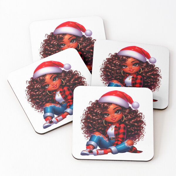 Item preview, Christmas Black Girl, Xmas Black Chibi, Santa Chibi Design, Winter Black Girl, Xmas Chibi, Girl with Santa Hat. designed and sold by gabrielakrall.