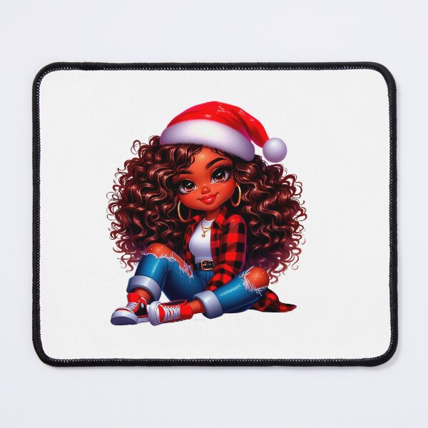 Item preview, Christmas Black Girl, Xmas Black Chibi, Santa Chibi Design, Winter Black Girl, Xmas Chibi, Girl with Santa Hat. designed and sold by gabrielakrall.