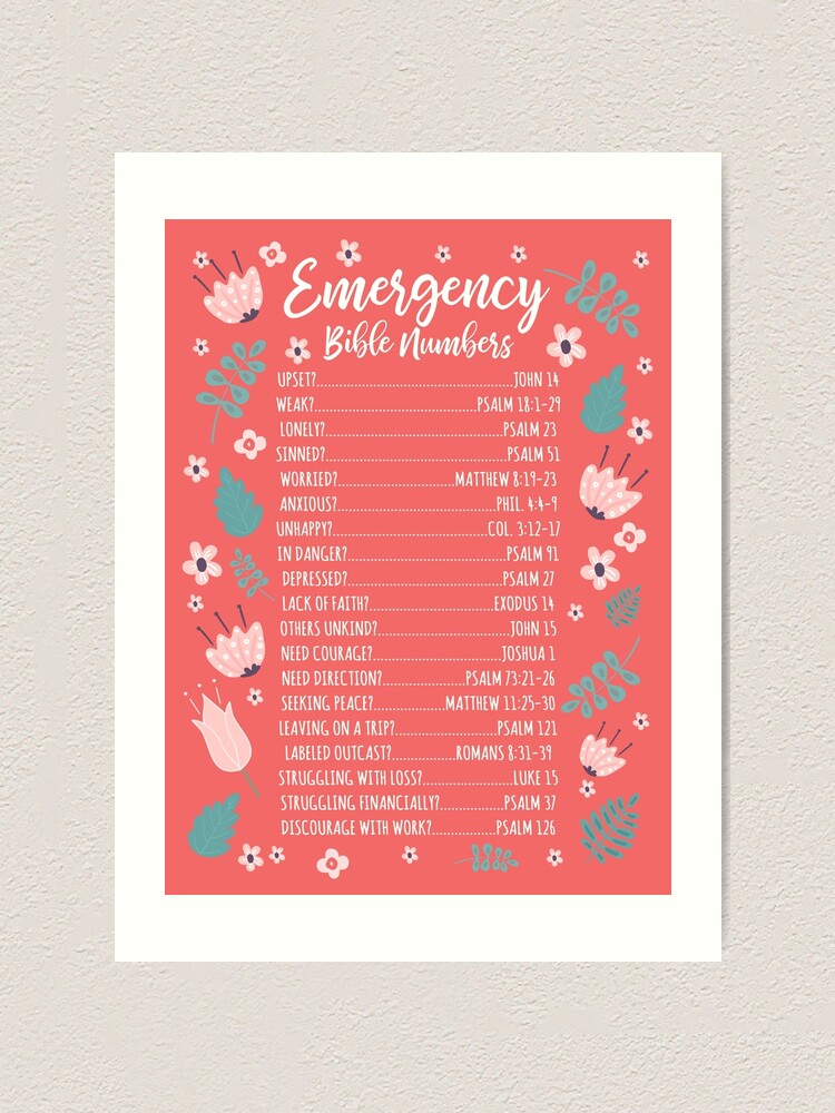 emergency bible numbers floral art print by jenielsondesign redbubble