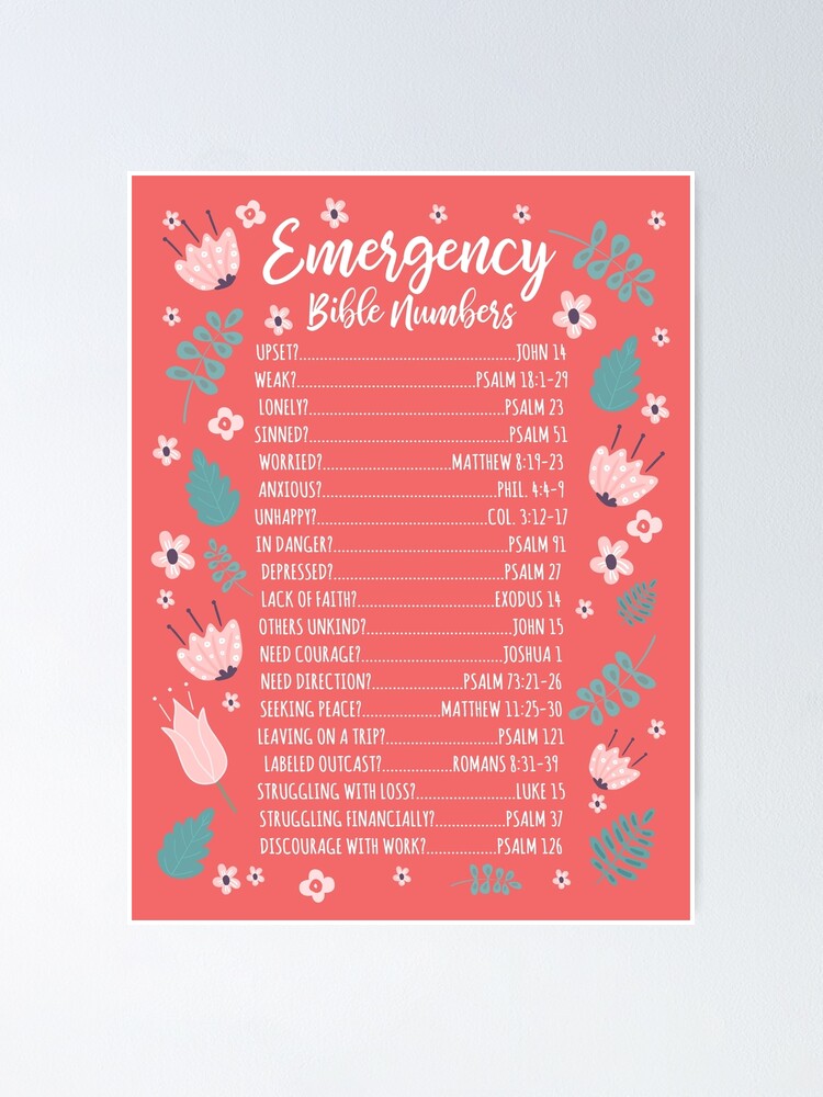 emergency bible numbers floral poster by jenielsondesign redbubble