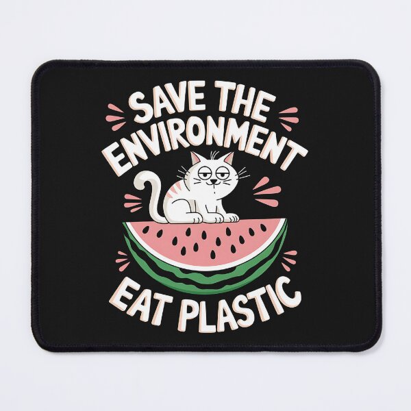 Item preview, Save The Environment Eat Plastic Funny Cute Cat Meme designed and sold by WildPalette-Art.