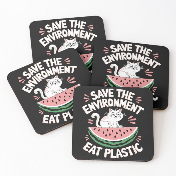 Item preview, Save The Environment Eat Plastic Funny Cute Cat Meme designed and sold by WildPalette-Art.